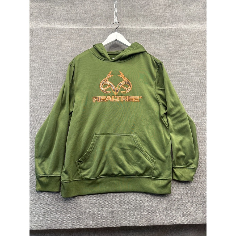 Realtree by Rzo Hoodie Mens Medium Green‎ Embroidered Antler Logo Fleece Lined